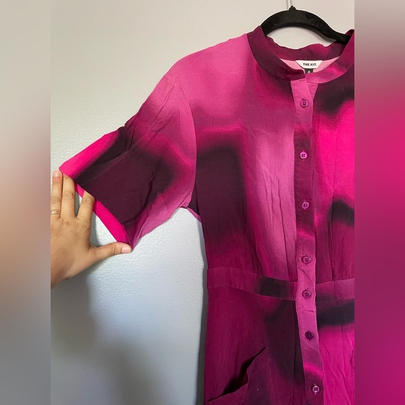 The Kit | Cobie Shirtdress in Pink and Black Love Haze Button Up Midi Sz 4 - Picture 6 of 16